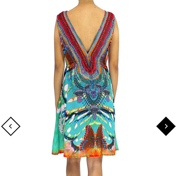 Shahida Parides 100% viscose crepe silk boho colorful dress size S/M - Picture 12 of 12